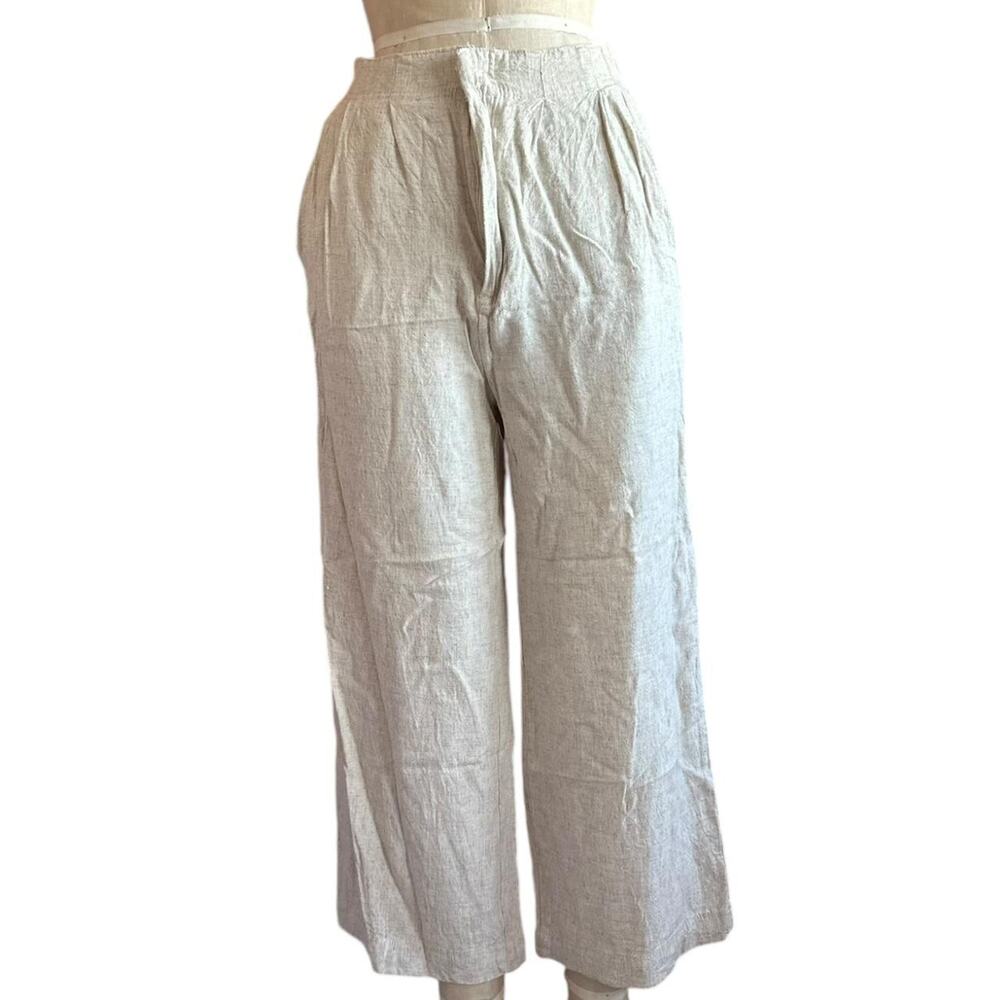Womens Pants Size Large Linen Cream Summer Desert Chic Travel Vacation Packable